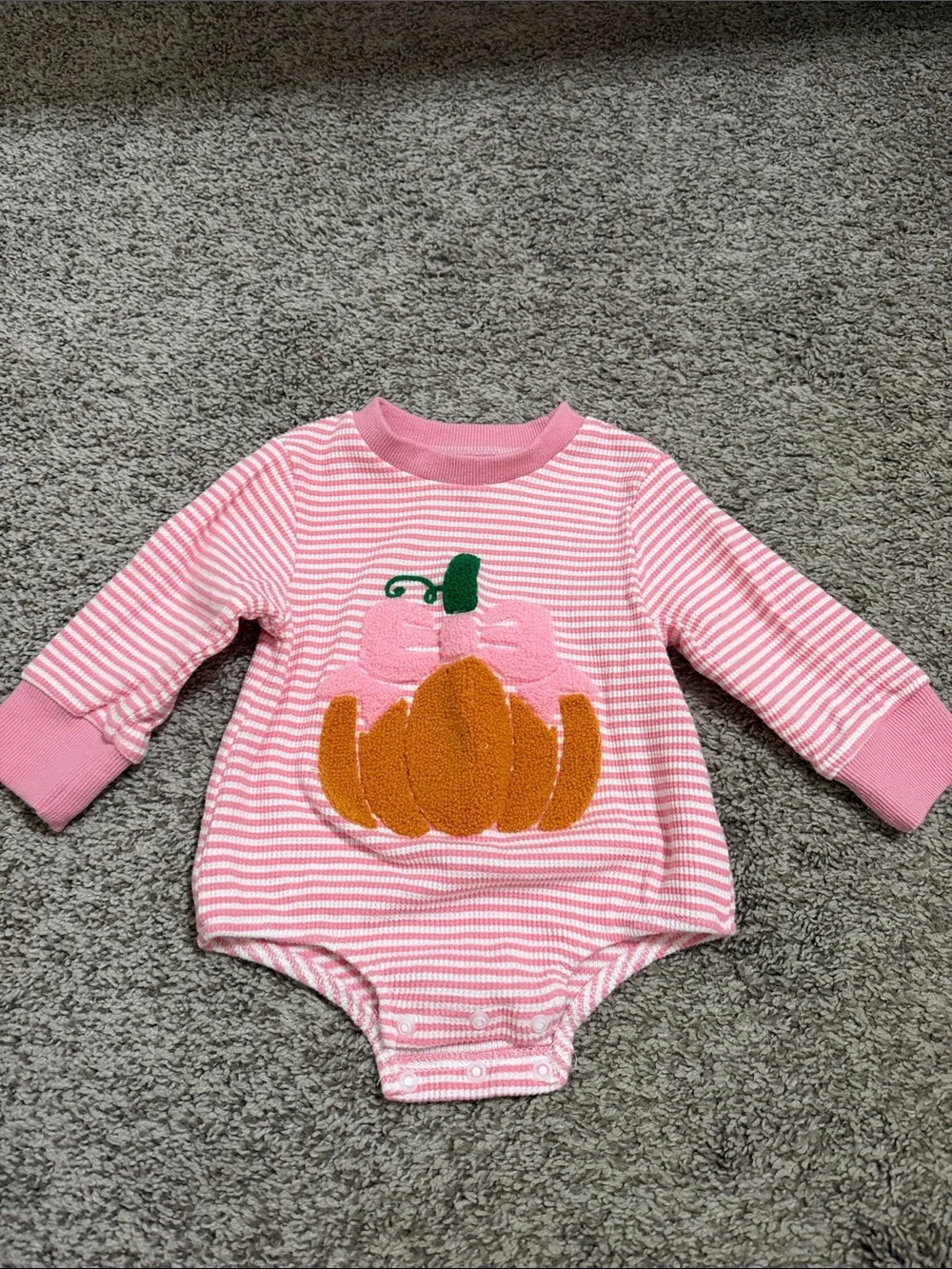 Baby Girl Long Sleeve Pink and White Striped Pumpkin Bow Bubble 3-6 Months